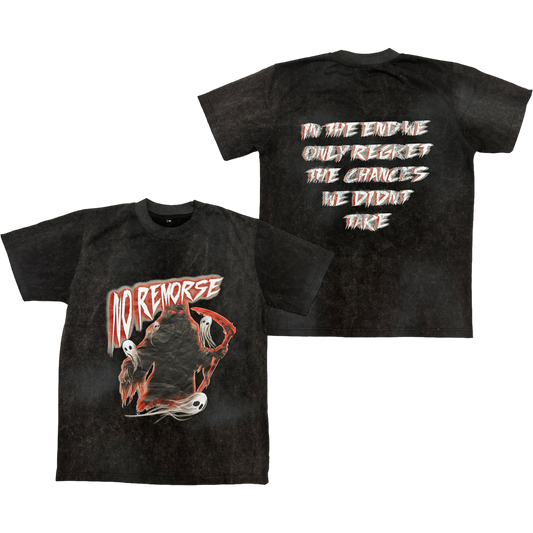 NO REMORSE TEE - CHARCOAL & RED